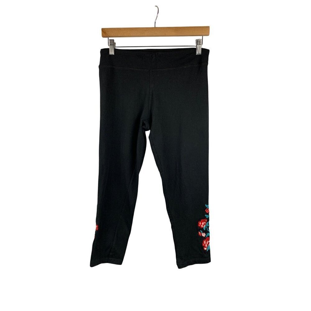 French Laundry Womens Embroidered Floral Black Leggings M